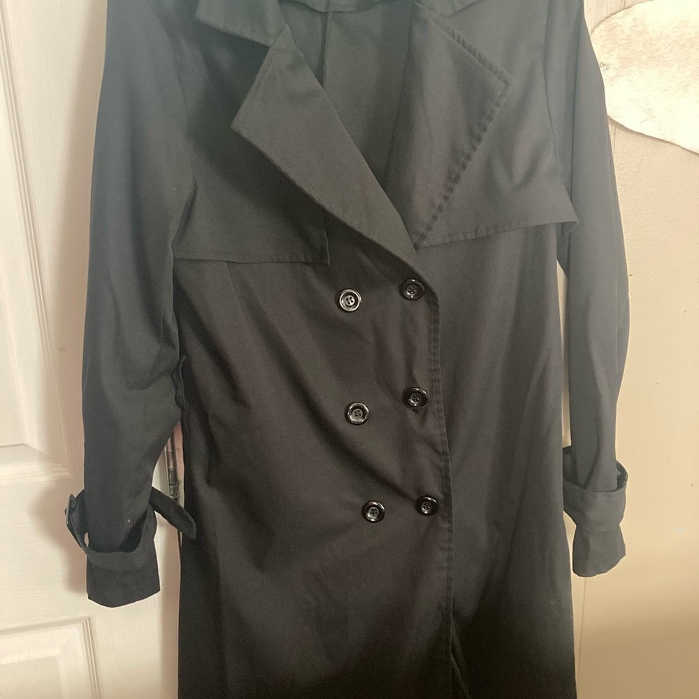 SHEIN Black Double-Breasted Trench Coat